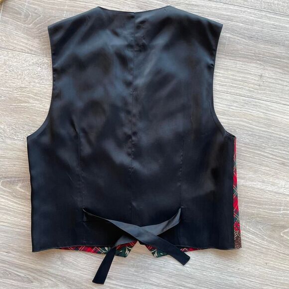 Talbots Women's Small Plaid Christmas Vest Vintage 90's Pinecones Holiday Trad - Picture 7 of 7